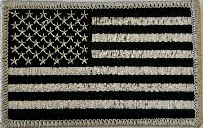 USA FLAG PATCH, SILVER & BLACK - SEW ON.
